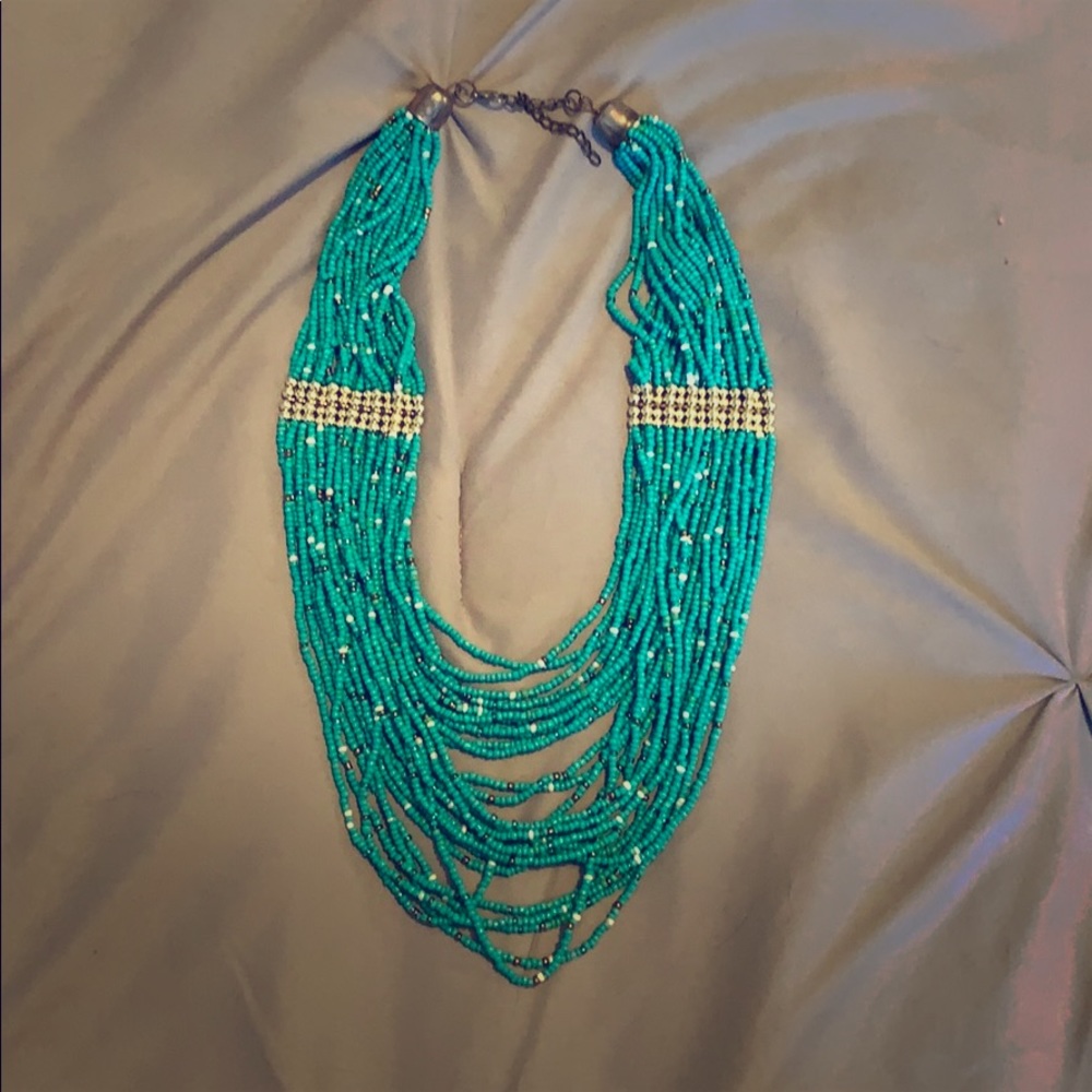 Turquoise and gold beaded statement necklace